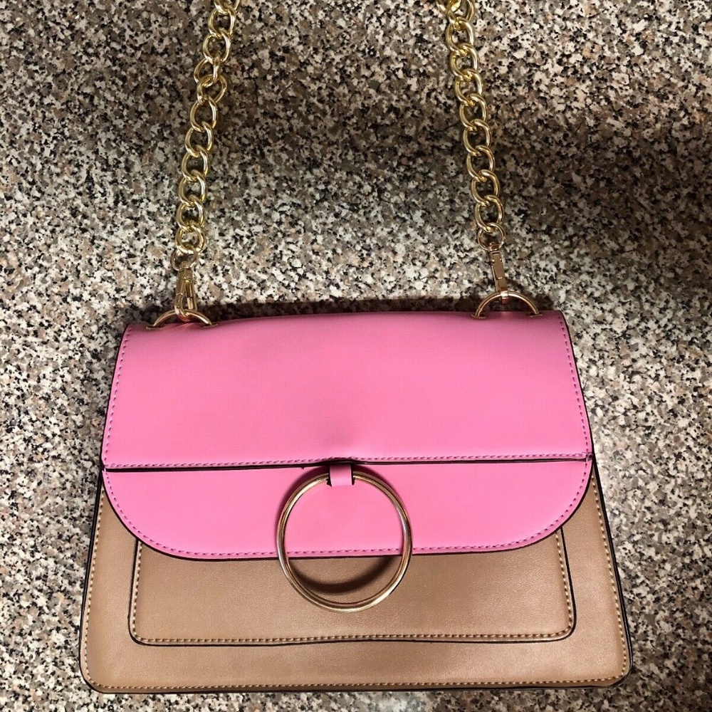 Asos Pink Tan Leather Shoulder Bag Handbag Purse